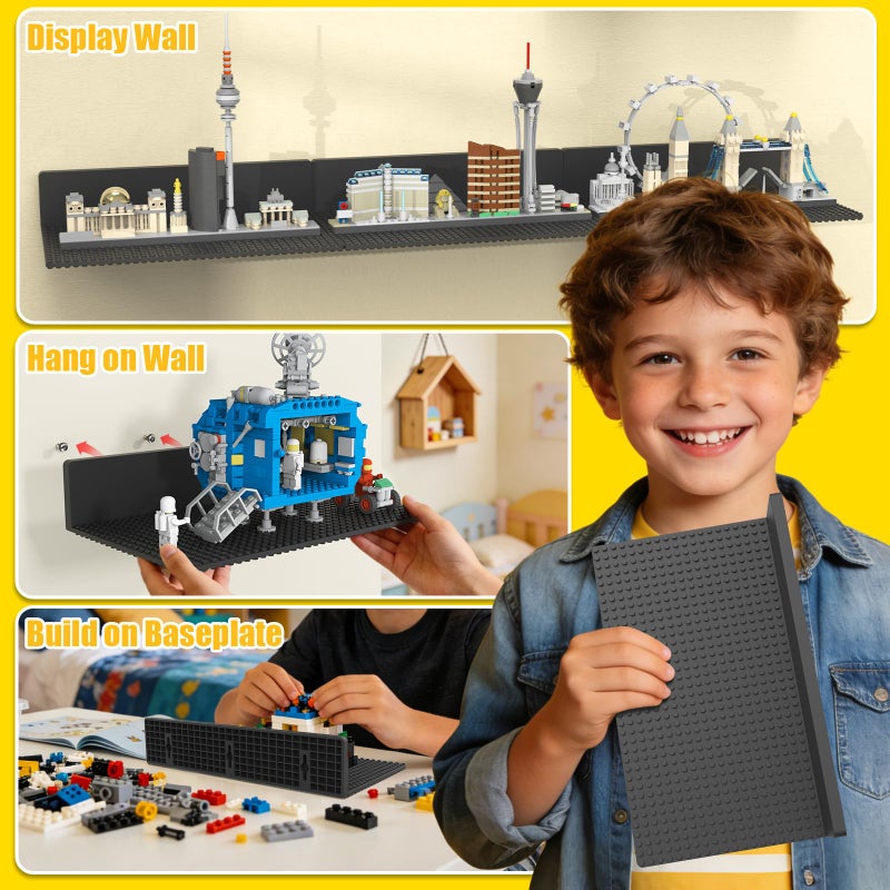BlissBox 8-Pack Large Display Shelves for Wall Compatible with Lego Building Bricks, 11.3x6.3inch Dual-Sided 36x20 Studs for Brick Display and Storage, for Medium & Large Brick Builds, Black - Image 3
