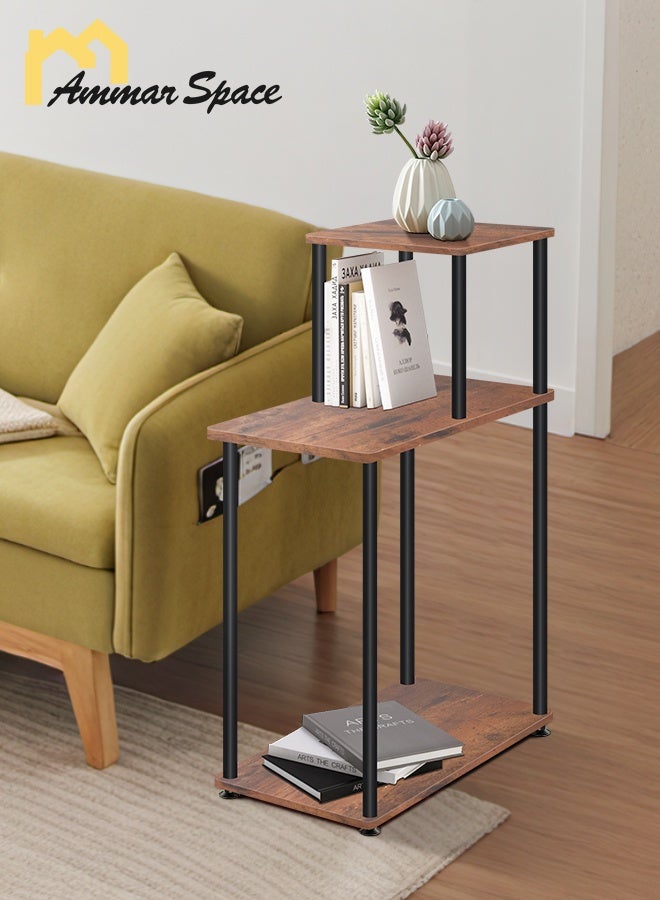 Ammar Space 2-Tier Multi-Use Side Table Living Room Nightstand Sofa Service Table Double Layer Small End Table for Home Study, and Bedroom Rustic Brown  - Image 1