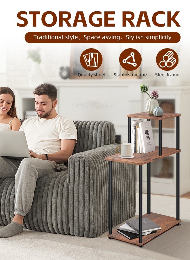 Ammar Space 2-Tier Multi-Use Side Table Living Room Nightstand Sofa Service Table Double Layer Small End Table for Home Study, and Bedroom Rustic Brown  - Image 3