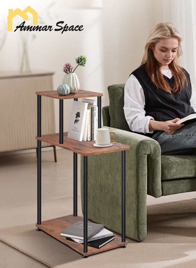 Ammar Space 2-Tier Multi-Use Side Table Living Room Nightstand Sofa Service Table Double Layer Small End Table for Home Study, and Bedroom Rustic Brown  - Image 2