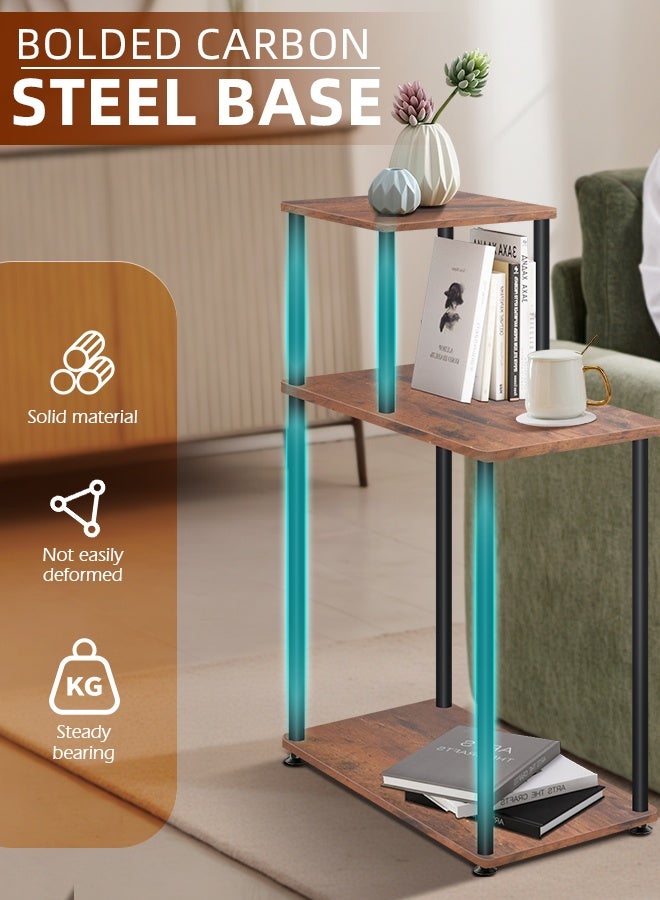Ammar Space 2-Tier Multi-Use Side Table Living Room Nightstand Sofa Service Table Double Layer Small End Table for Home Study, and Bedroom Rustic Brown  - Image 4
