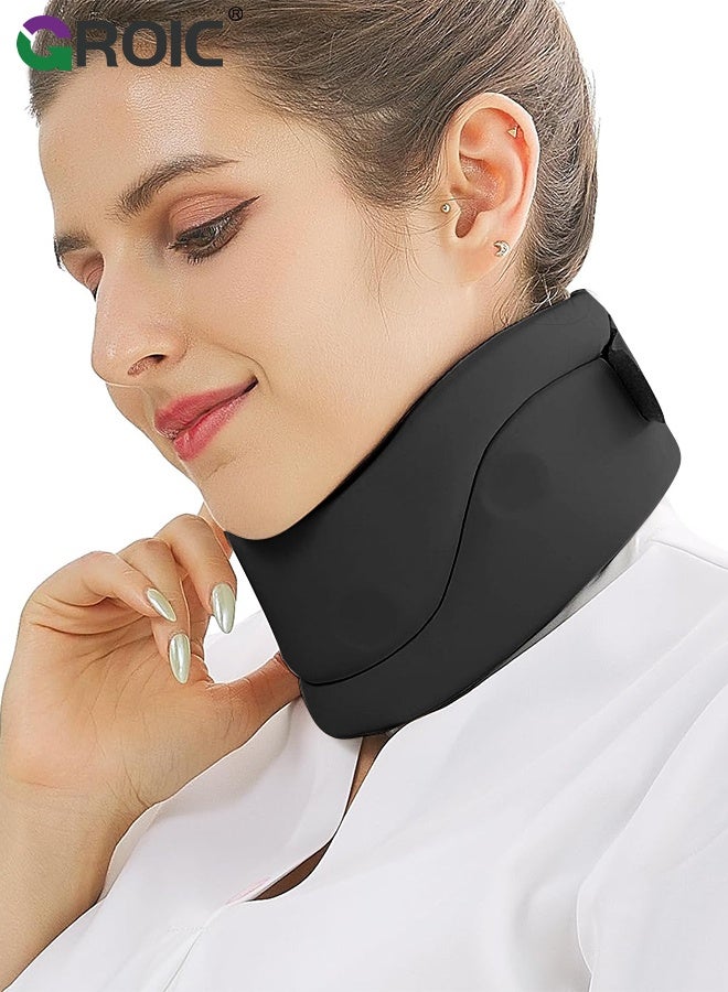 GROIC Neck Brace for Neck Pain and Support for Women,Men-Cervical Collar-Vertebrae Whiplash Wrap for Posture,Sleeping-Spinal Support and Spine Pressure-Soft Neck Brace for Pinched Nerve (Black, Medium(14-17 Inch) - Image 1