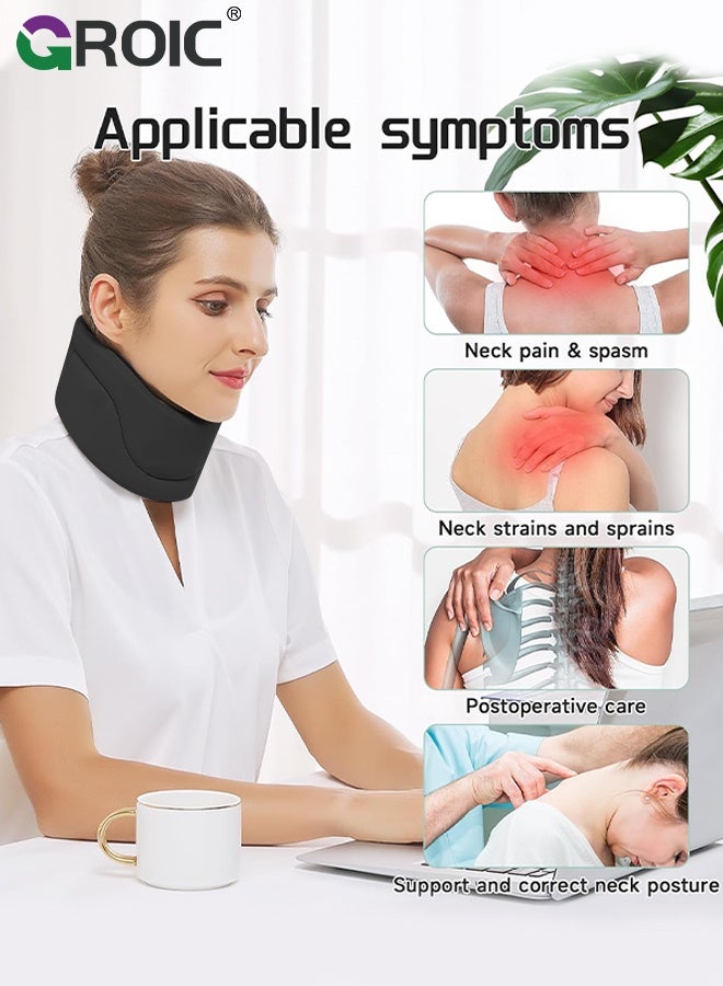 GROIC Neck Brace for Neck Pain and Support for Women,Men-Cervical Collar-Vertebrae Whiplash Wrap for Posture,Sleeping-Spinal Support and Spine Pressure-Soft Neck Brace for Pinched Nerve (Black, Medium(14-17 Inch) - Image 2