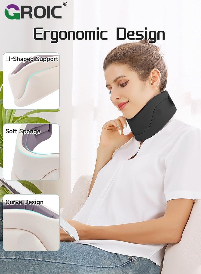 GROIC Neck Brace for Neck Pain and Support for Women,Men-Cervical Collar-Vertebrae Whiplash Wrap for Posture,Sleeping-Spinal Support and Spine Pressure-Soft Neck Brace for Pinched Nerve (Black, Medium(14-17 Inch) - Image 3