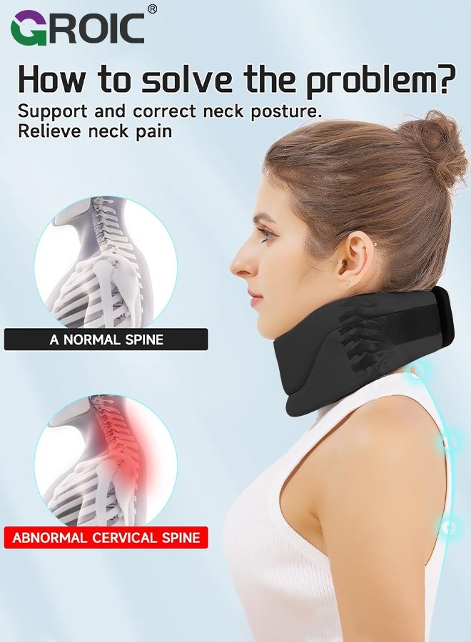 GROIC Neck Brace for Neck Pain and Support for Women,Men-Cervical Collar-Vertebrae Whiplash Wrap for Posture,Sleeping-Spinal Support and Spine Pressure-Soft Neck Brace for Pinched Nerve (Black, Medium(14-17 Inch) - Image 4