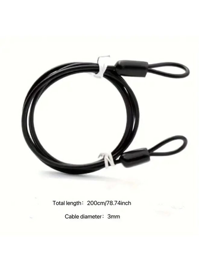 78.74 Inch 3mm Braided Steel Security Cable Lock Double Loop Design for Outdoor Travel - Image 1