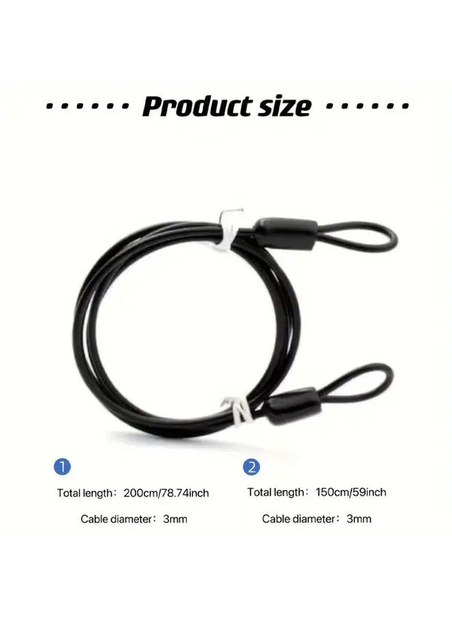 78.74 Inch 3mm Braided Steel Security Cable Lock Double Loop Design for Outdoor Travel - Image 5