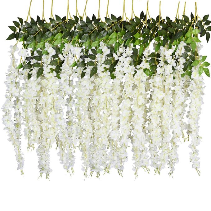 6 PACK 375 FEETPIECE ARTIFICIAL FAKE WISTERIA VINE RATTA HANGING GARLAND SILK FLOWERS STRING HOME PARTY WEDDING DECOR 6PCSLARGE WHITE WISTERIA