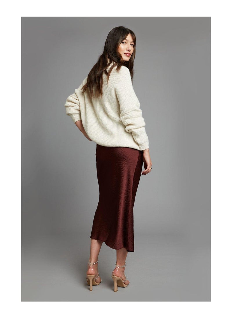 DOROTHY PERKINS - Chocolate Satin Split Midi Skirt - Image 1