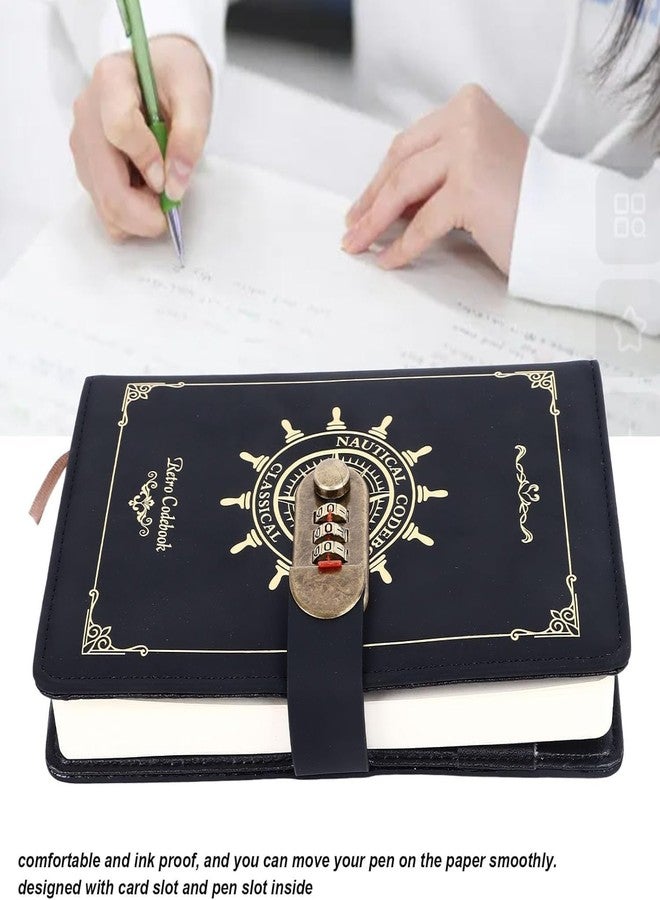 RASOFAB مفكرة زويرلين الرخامية مع قفل للفتيات والسيدات - مفكرة سرية بقفل برمز سري - دفتر ملاحظات رخامي A5 بقفل برقم سري - مفكرة بغلاف من الجلد الصناعي للفتيات المراهقات (أسود) - Image 3