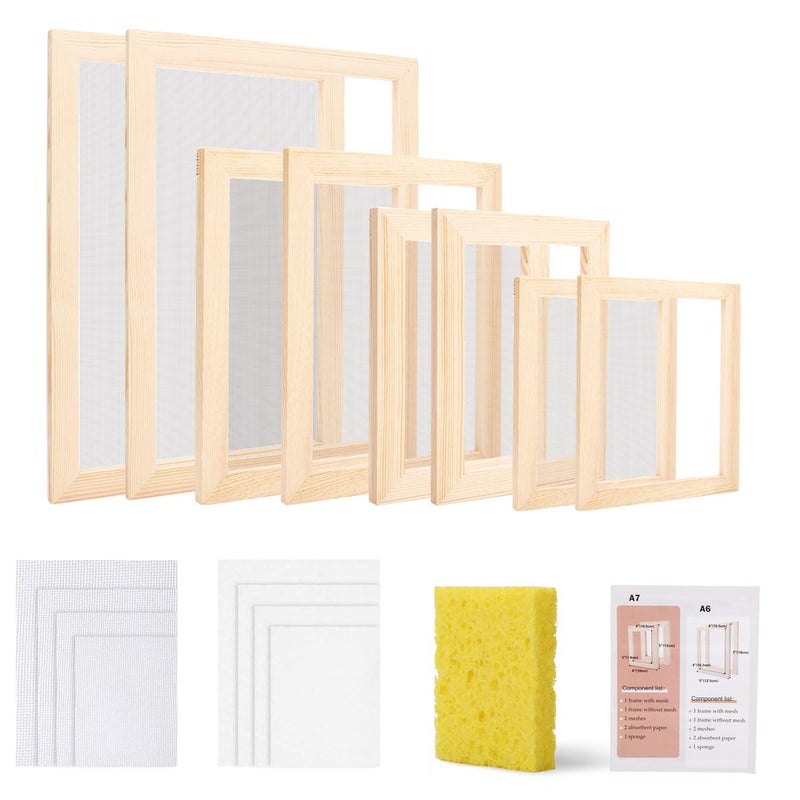 Worown 4 Sizes Wooden Paper Making Screen Kits, Paper Making Frames Set, Mould and Deckle for Paper Making, DIY Crafts (A4, A5, A6, A7) - Image 4