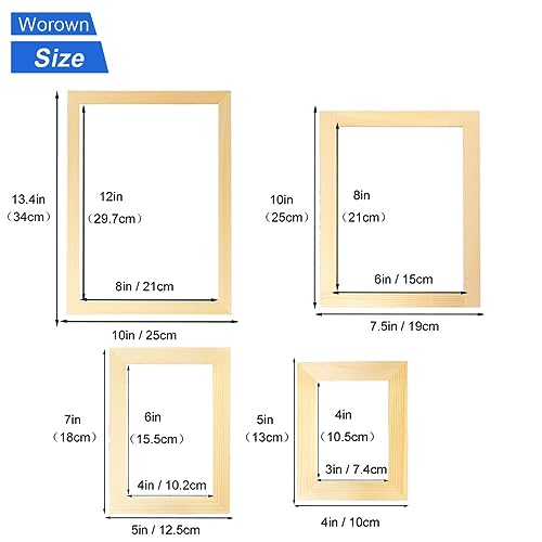 Worown 4 Sizes Wooden Paper Making Screen Kits, Paper Making Frames Set, Mould and Deckle for Paper Making, DIY Crafts (A4, A5, A6, A7) - Image 2