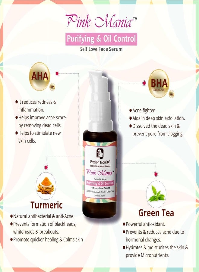 Passion Indulge Pinkmania AHA BHA Face Serum- Purifying & Oil Control Serum With Turmeric & Green Tea | Reduces blackheads & Improves Skin texture | All Skin Types -10ml - Image 4