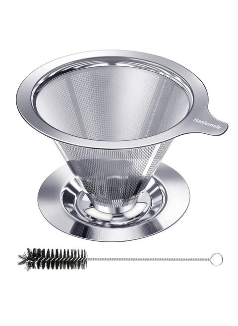 Hanlomele Pour Over Coffee Dripper Paperless Reusable Coffee Filter Pour Over Coffee Maker for Single Cup Brew Double Mesh Design of Stainless Steel Cone Filter for Perfect Extraction 12 Cup