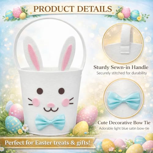 Zyvora Easter Basket for Kids, Large Cute Animal Gift Basket with Premium Packaging for Egg Hunt, Candy & Toy Gifts, Nursery Toy Storage, Photo Prop & Spring Decorations(White Bunny) - Image 3