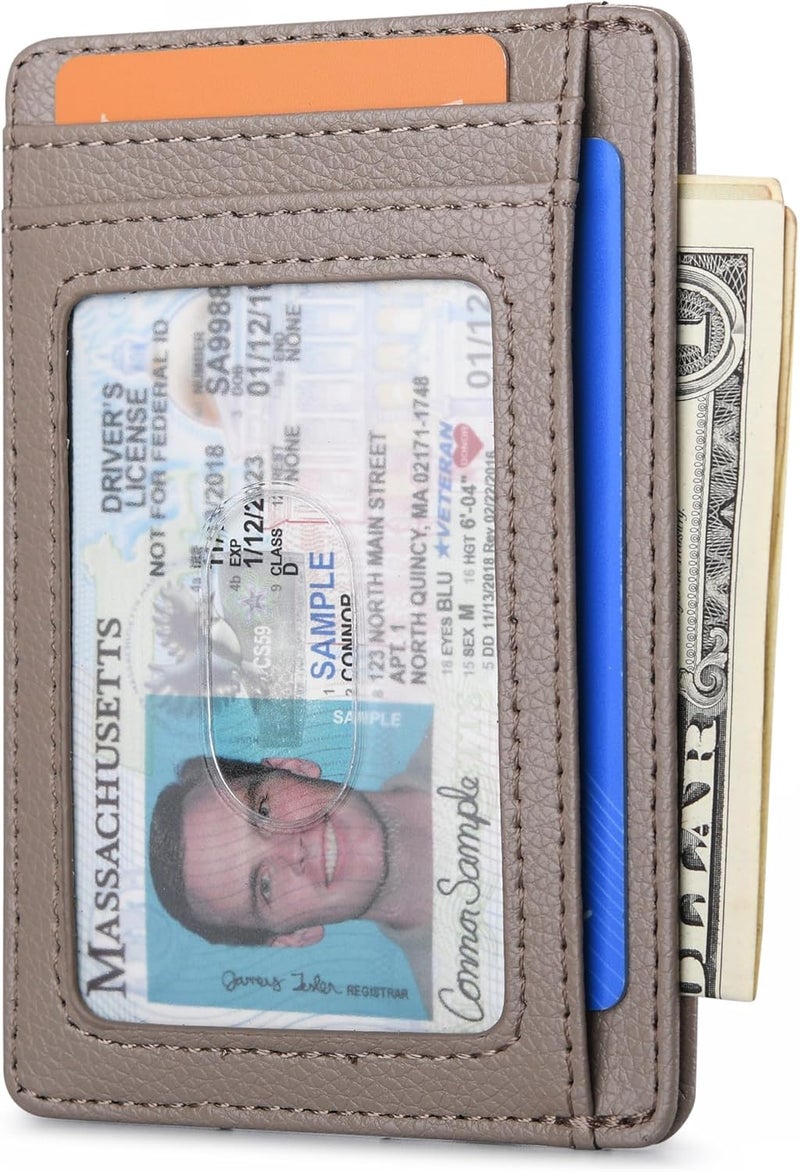 Buffway Slim Minimalist Front Pocket RFID Blocking Leather Wallets for Men and Women - Lichee Khaki - Image 2