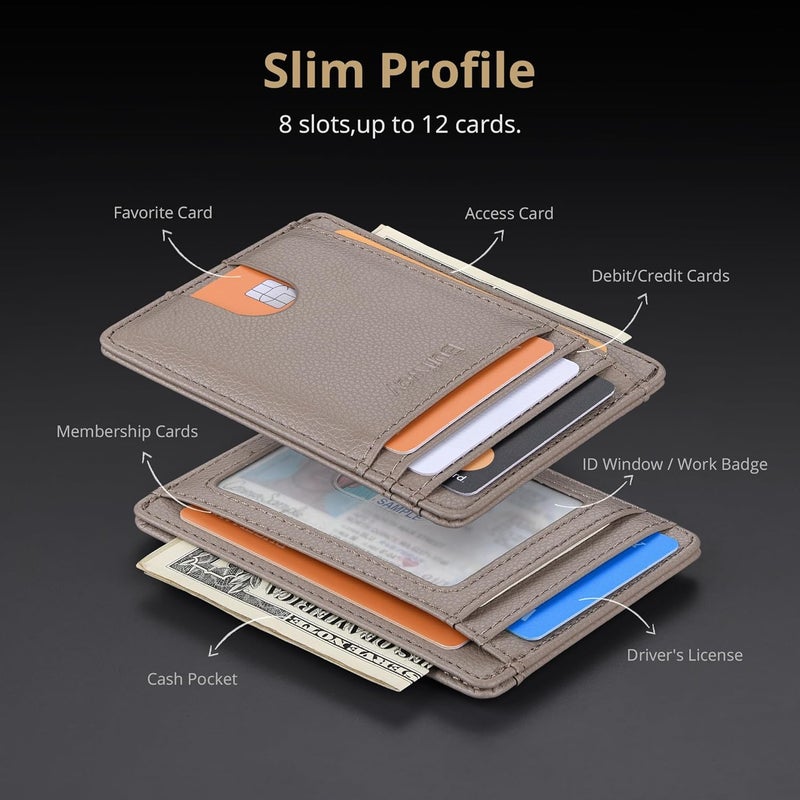 Buffway Slim Minimalist Front Pocket RFID Blocking Leather Wallets for Men and Women - Lichee Khaki - Image 4