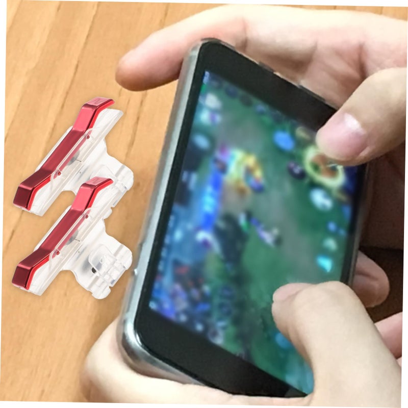 Mobile Game Controller 2 Pairs Transparent Design Metal Fire Trigger Buttons Enhanced Shooting Accuracy Compatible with iPhone Red and Silver Handles - Image 4