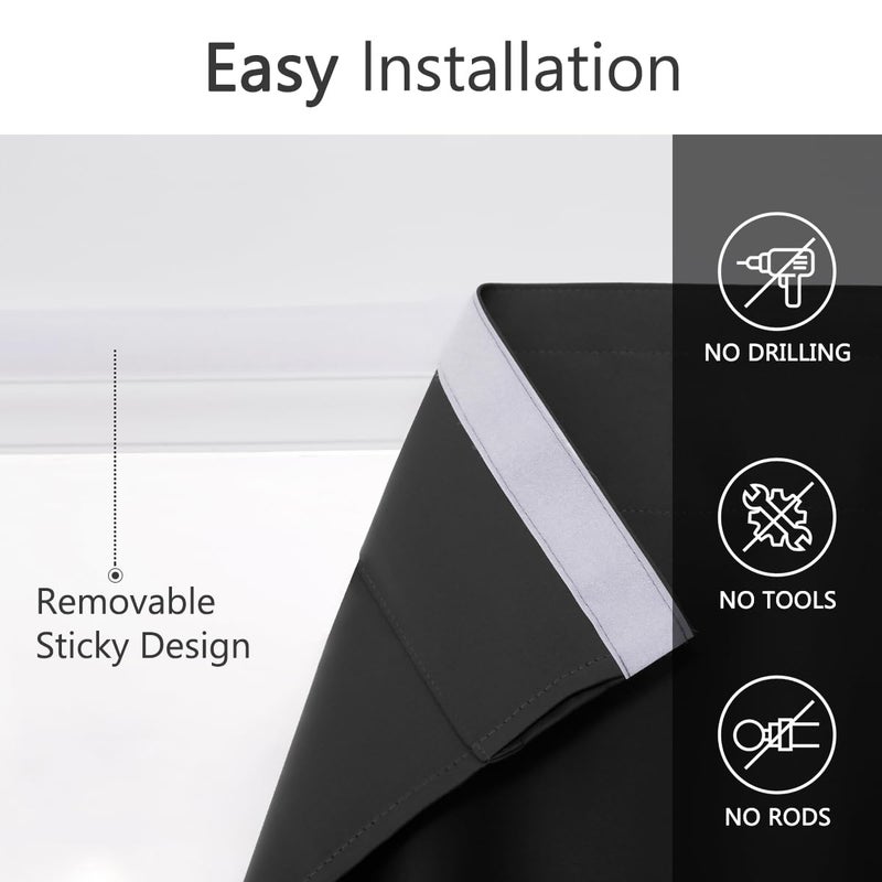 Muamar 2pcs Self Adhesive Curtains for Small Window Curtains for Bathroom Short Curtains Door Curtains for Door Window  RV Curtains Window Drapes Black 29"" W X 45"" L - Image 3