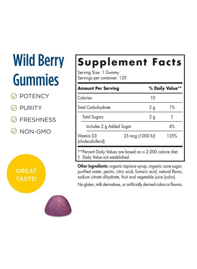 NORDIC NATURALS Nordic Naturals Vitamin D3 Gummies Sport, Wild Berry - 120 Gummies - 1000 IU Vitamin D3 - NSF Certified - Healthy Bones, Mood & Immune System Function - Non-GMO - 120 Servings  - Image 2