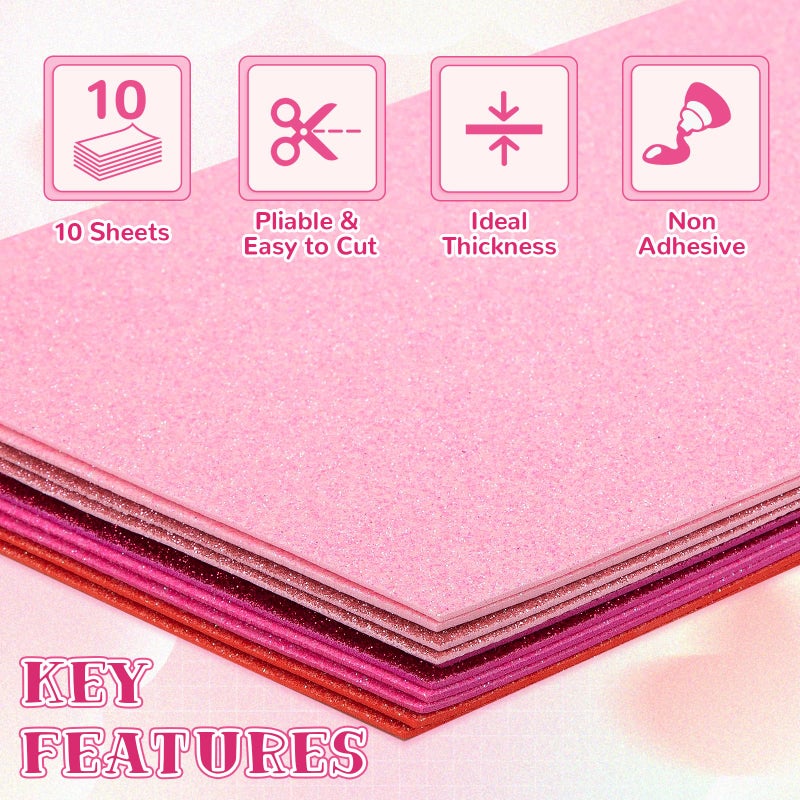 Nitelemn 10 Pack Pink Glitter Foam Sheets Craft 8 x 12 inch, 5 Colors Sparkles Foam Paper for Art Crafts Projects, Classrooms Scrapbook DIY Cutters Card Party Decoration - Image 4