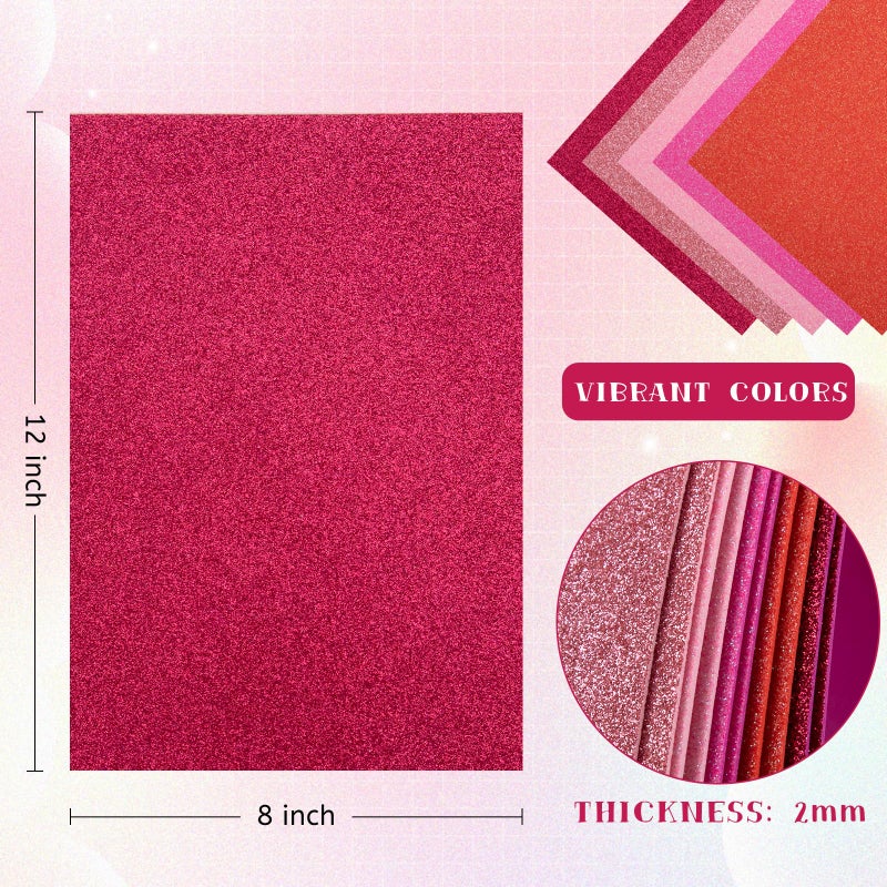 Nitelemn 10 Pack Pink Glitter Foam Sheets Craft 8 x 12 inch, 5 Colors Sparkles Foam Paper for Art Crafts Projects, Classrooms Scrapbook DIY Cutters Card Party Decoration - Image 2