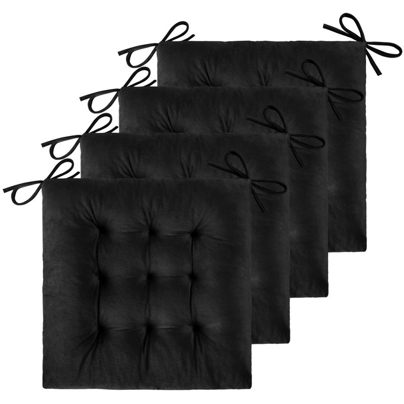 ELFJOY 4 Pack Chair Cushions for Dining Chairs Chair Pads Cushion for Kitchen Office Tufted Square Seat Cushion with Ties 16 Black Velvet