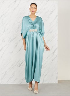 Satin Embellished Waist Kaftan Maxi Dress