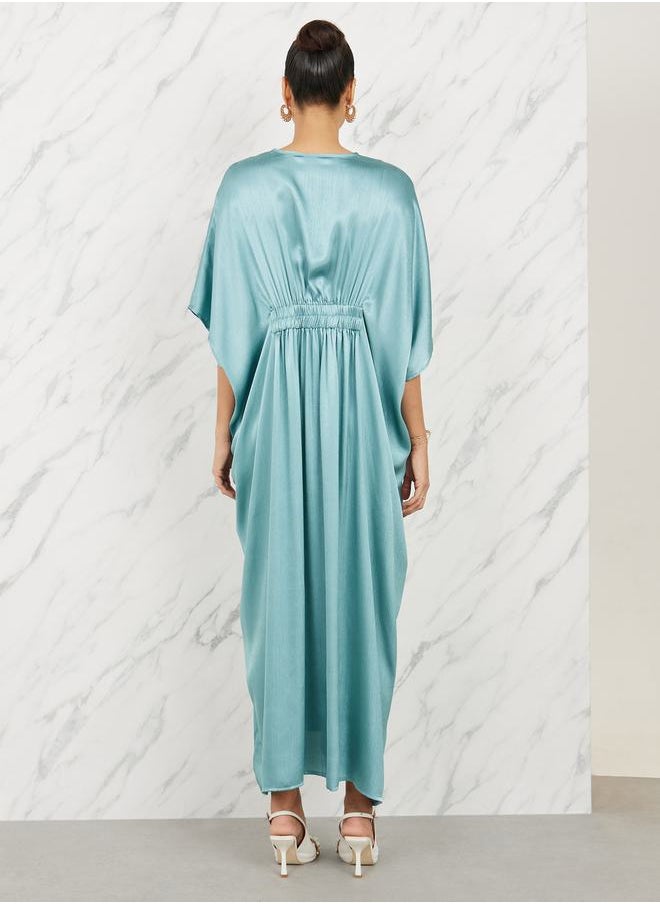 Styli - Satin Embellished Waist Kaftan Maxi Dress - Image 1