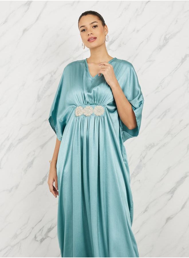 Styli - Satin Embellished Waist Kaftan Maxi Dress - Image 1
