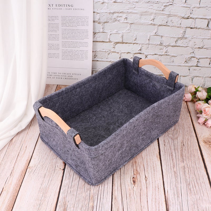 2pcs Home Felt Storage Basket Storage Pouch Sundries Books Storage Bag for Home Office Organize (Grey, 1pc Size S, 1pc Size ) - Image 3