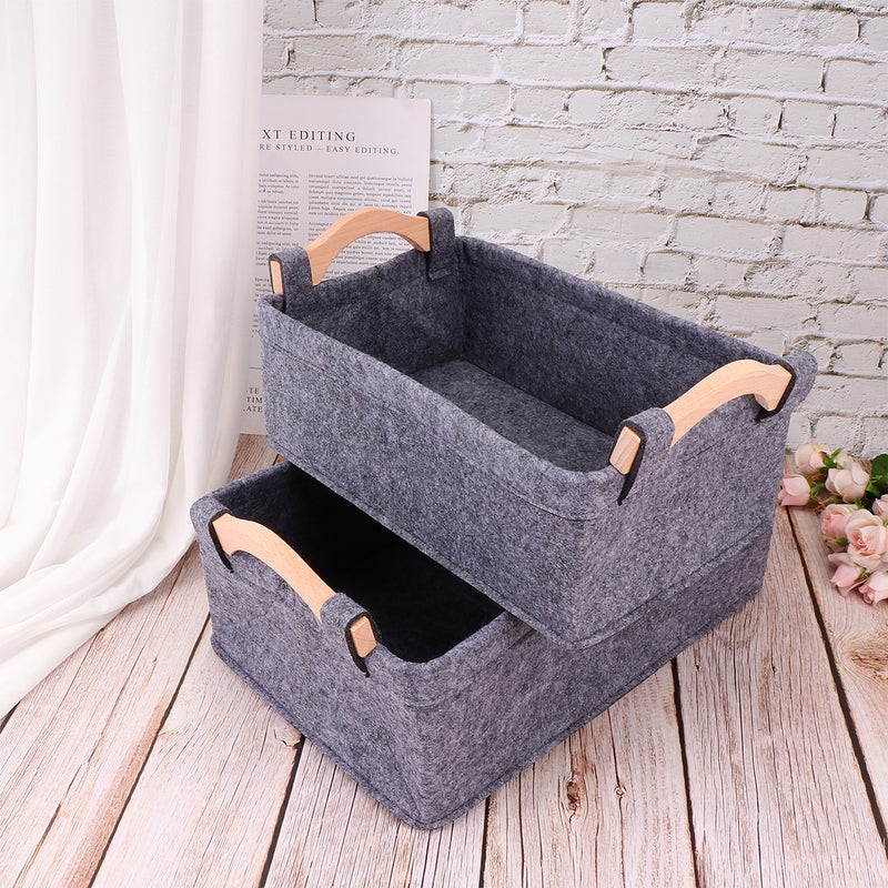 2pcs Home Felt Storage Basket Storage Pouch Sundries Books Storage Bag for Home Office Organize (Grey, 1pc Size S, 1pc Size ) - Image 1
