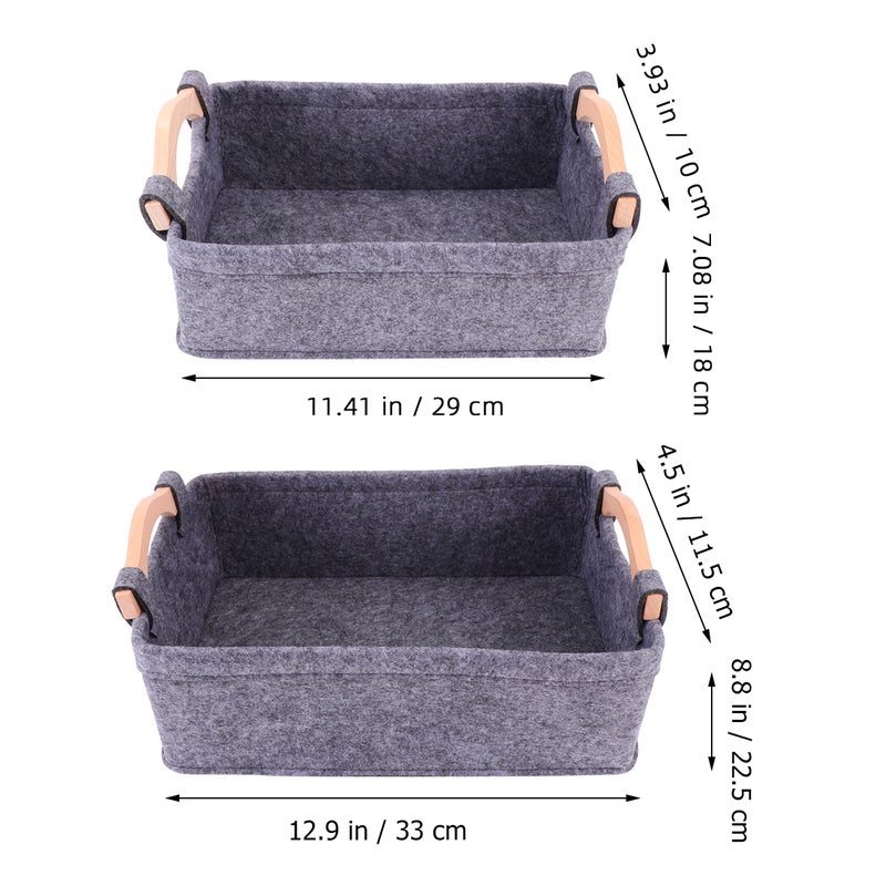 2pcs Home Felt Storage Basket Storage Pouch Sundries Books Storage Bag for Home Office Organize (Grey, 1pc Size S, 1pc Size ) - Image 2