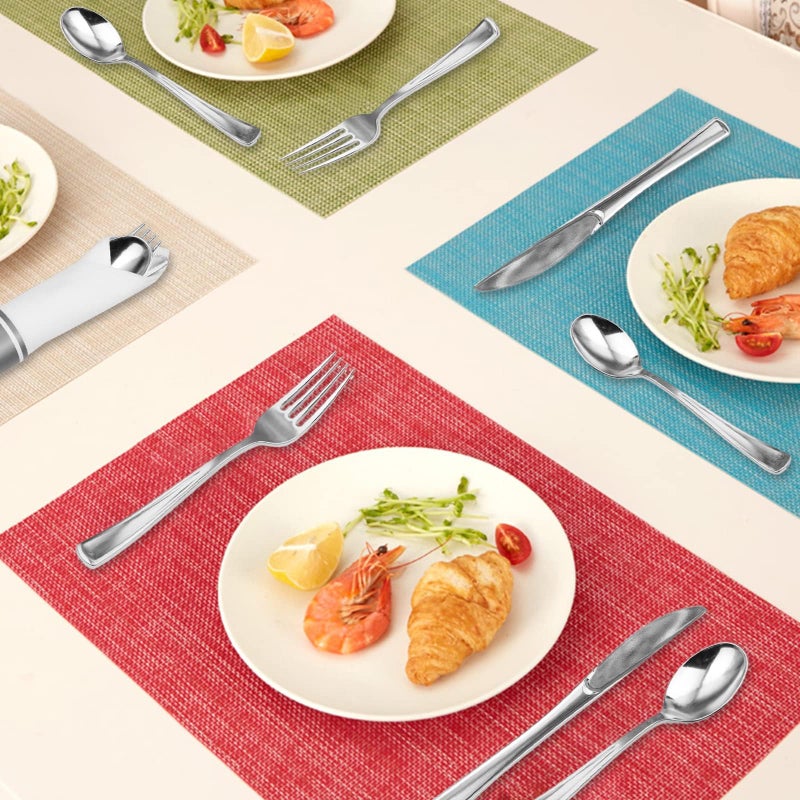 GzfunTeng 60 Pack Silver Plastic Silverware with Pre Rolled Napkins, Disposable Individually Wrapped Gold Cutlery Set Includes: 60 Forks 60 Knives 60 Spoons 60 Napkin for Party, Wedding & Dinner - Image 5