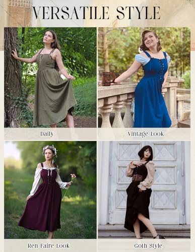 Scarlet Darkness Renaissance Dress Women Lace Up Cottagecore Sleeveless Long Dress Medieval Costume Blue XL - Image 3