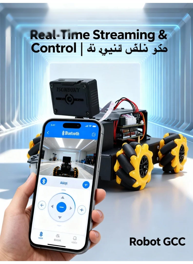 robotgcc Omni-Directional Mecanum Robot Car Kit with AI Vision – Arduino-Compatible Controller, Modular Sensors, Real-Time Camera Streaming, Obstacle Avoidance, Line Tracking, App Control, Expandable for Robotic Arm & STEM Projects - Image 2