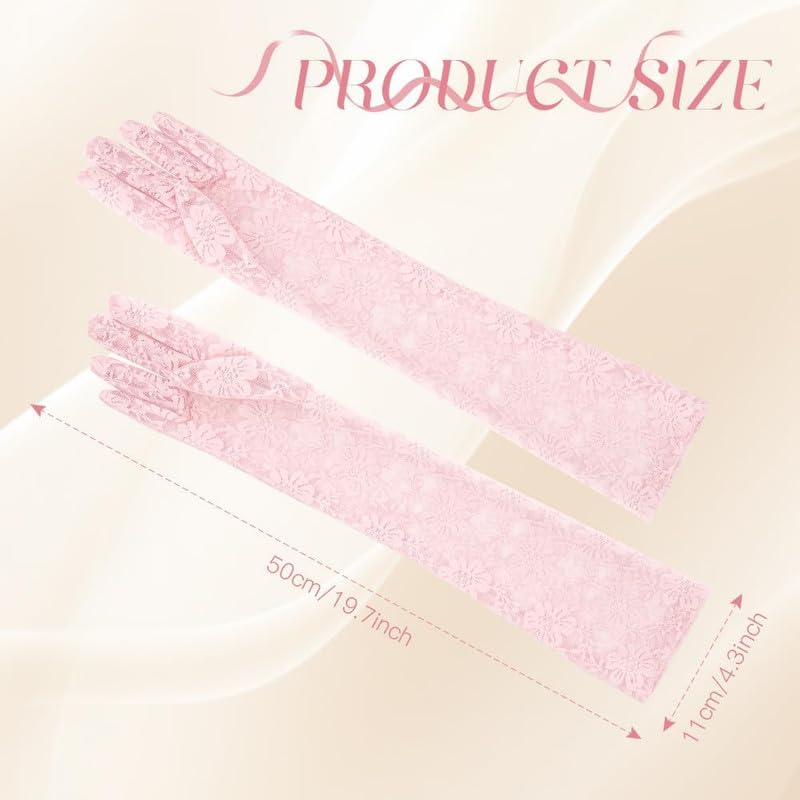 KETKAR Lace Gloves Long Opera Elbow Length for Women Party Dress Costume Floral Prom Wedding_Pink - Image 3