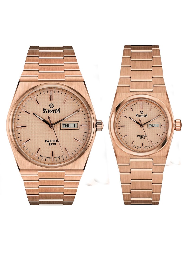 Sveston Paxton Analog Quartz Rose Gold Stainless Steel Couple Set Watch SV 7536  - Image 1