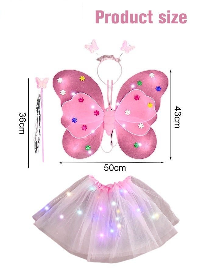 DURKU Pink LED erfly Wings Set for Little Girls - Includes Headband, Skirt, and Fairy Stick - Light Up Costume for Party Photos and Favors - Image 5