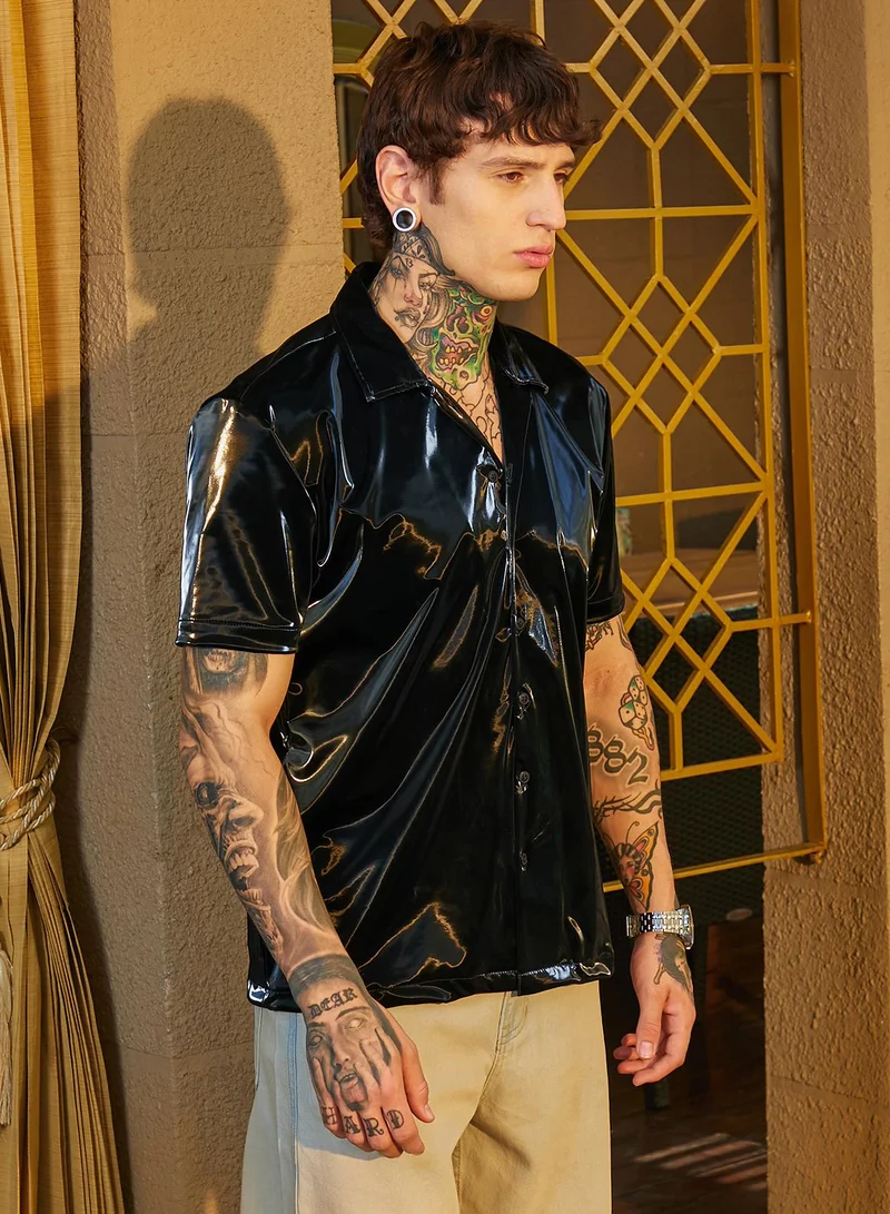 Campus Sutra Men's Raven Black Patent Solid Shirt