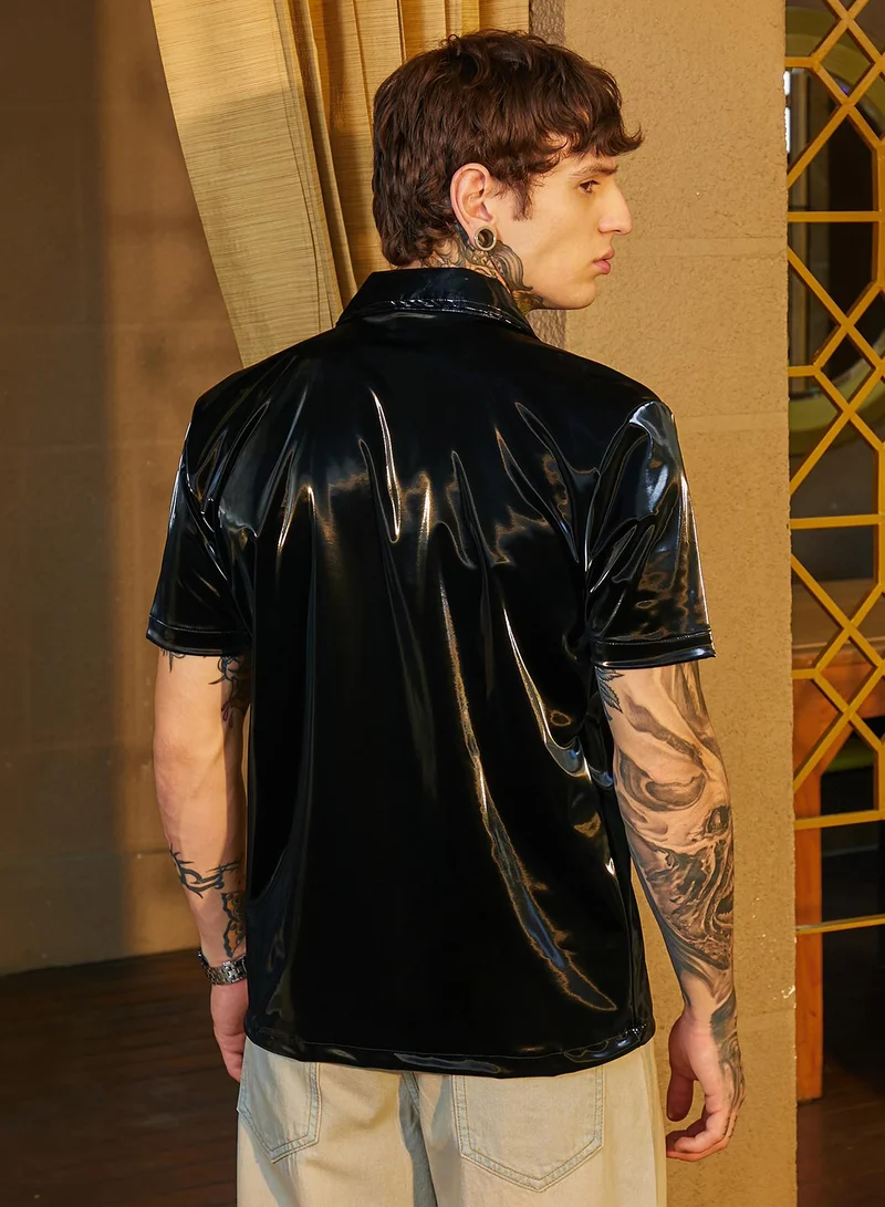 Campus Sutra Men's Raven Black Patent Solid Shirt