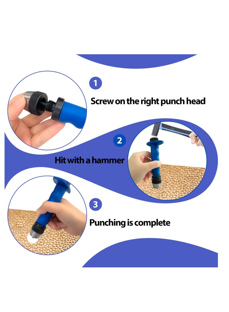 Punch Down Tool Hollow Metal Punch Set 14pcs Gasket Cutter Kit Hand Held Power Punch for Leather Rubber Plastics Vinyl Sheet Metal and More Sharp and Sturdy Hollow Punches for 3/16 to 1-3/8 - Image 5