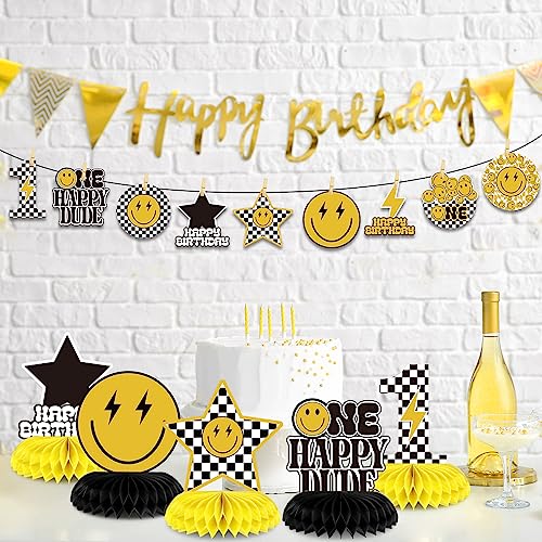Outus 9 Pcs One Happy Dude Birthday Decoration One Happy Dude Honeycomb Centerpiece 1st Cool Birthday Table Decorations Smile Face Table Toppers Centerpieces for Baby Shower Party Supplies Decor - Image 5