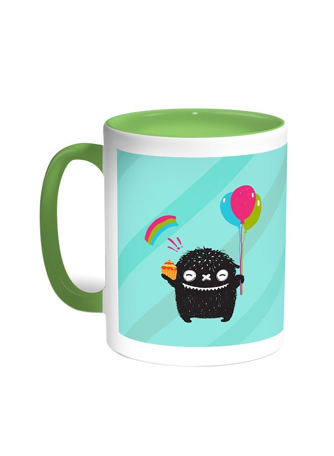 RYN Cartoon Drawing - The Joy Of Eid Printed Coffee Mug Green/White 11ounce
