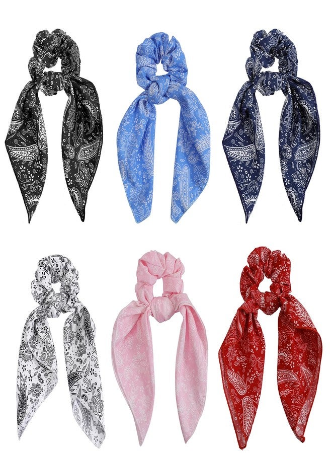 Cutewing Hair Scrunchie Scarf Bow Scrunchies Chiffon Bandana Scrunchies for Women Girls, 6PCS , 2 in 1 Design, No Hurt, Various Occasions - Image 1