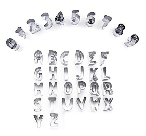 36 Pieces Mini Alphabet and Number Cookie Cutters Sets Stainless Steel Mold Tools for Fondant Biscuit Cake Fruit Vegetables or Dough