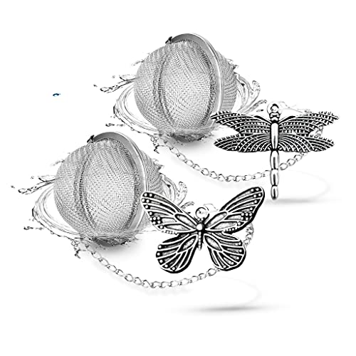 NSTaygate 2pcs Tea Infuser,Loose Leaf Tea Steeper Tea Strainer with Charm Handmade Dragonfly Butterfly Pendant Tea Ball Tea Filter Tea Infusers for Loose Tea - Image 1