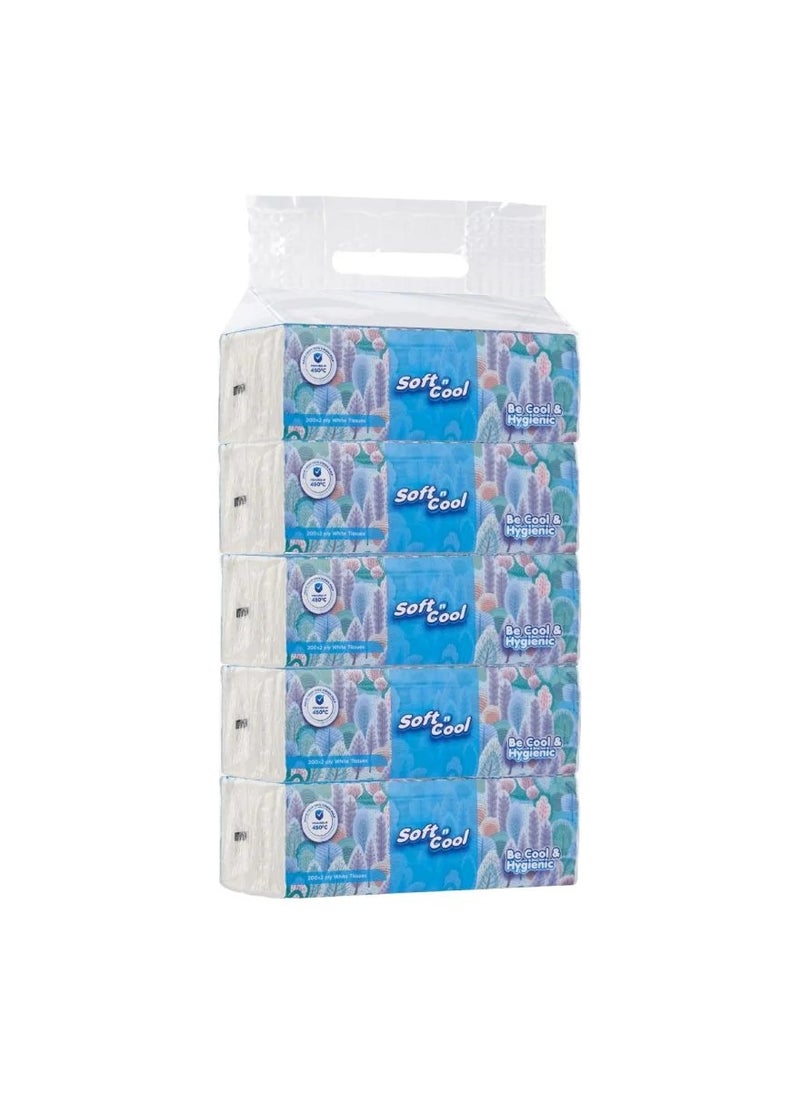 Soft n Cool Facial Tissue Nylon 200 Sheets 5 Pack  - Image 1