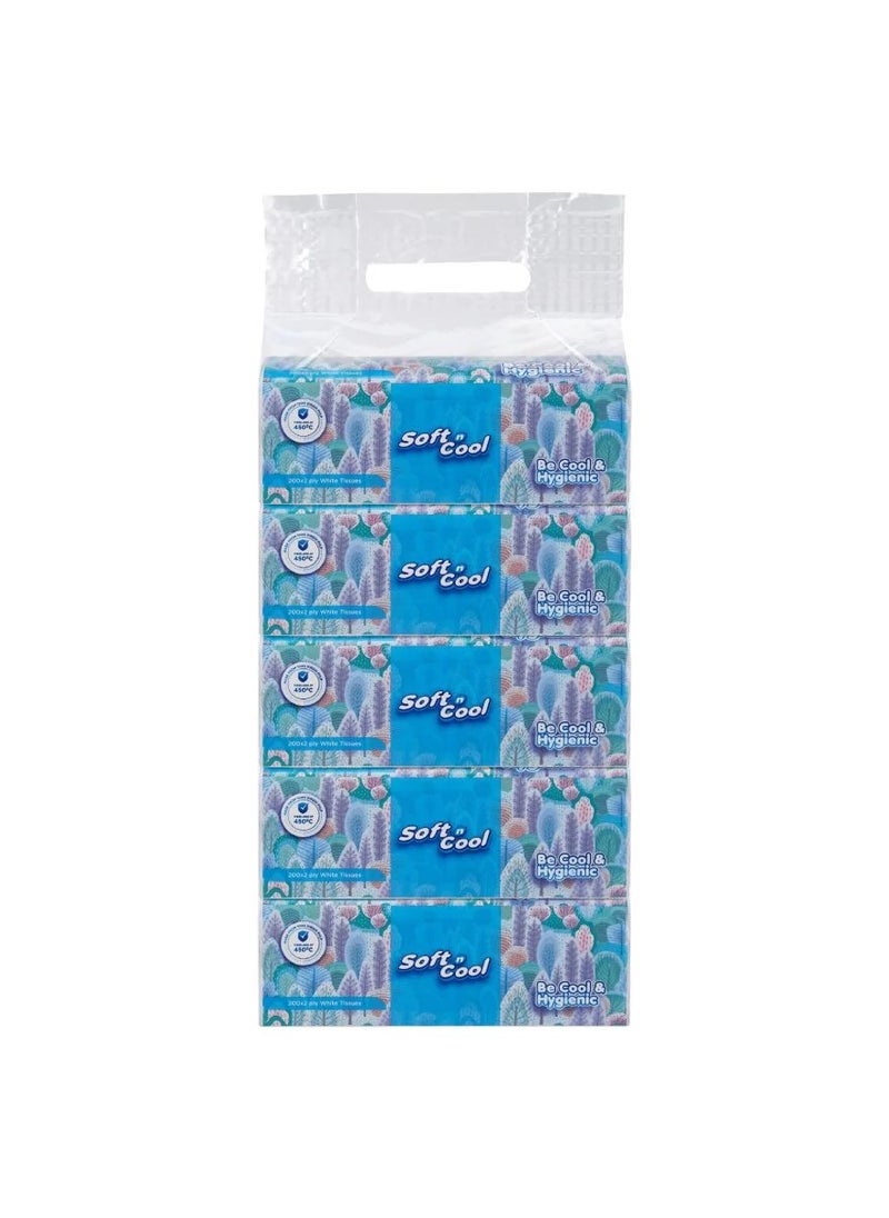Soft n Cool Facial Tissue Nylon 200 Sheets 5 Pack  - Image 2