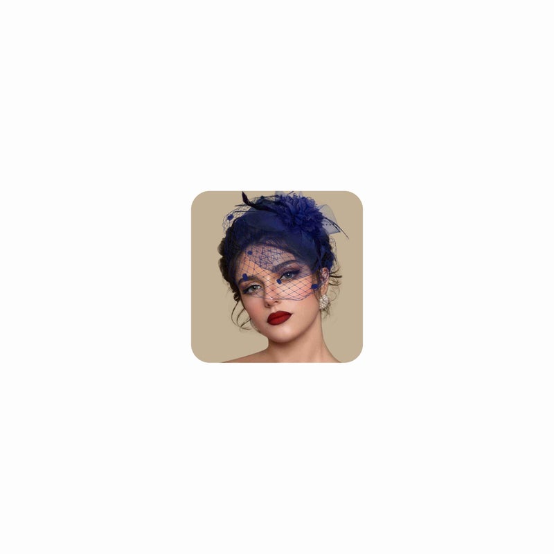 Masedy Fascinators Hats for Women Tea Party Hat Feather Mesh Headband Vintage Lace Headwear Veil Hair Clip Church Navy Blue - Image 1